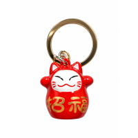 Sleutelhanger Lucky Cat met belletje in 4 kleuren 