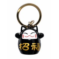 Sleutelhanger Lucky Cat met belletje in 4 kleuren 