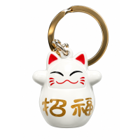 Sleutelhanger Lucky Cat met belletje in 4 kleuren 