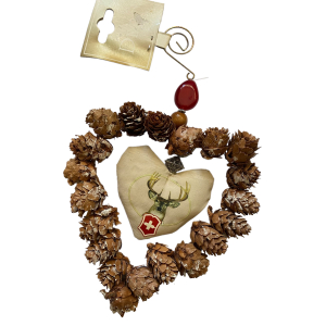 Kerst hanger Hart met Rendier en dennenappels Kerst hanger Hart met Rendier en dennenappels