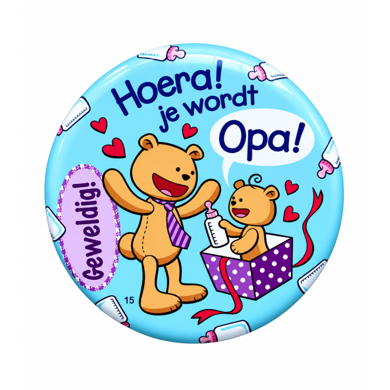 Blikje met tekst beertjes, Hoera je wordt opa