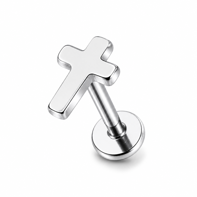 Labret Piercing Cross Zilverkleurig 8x1.2x6
