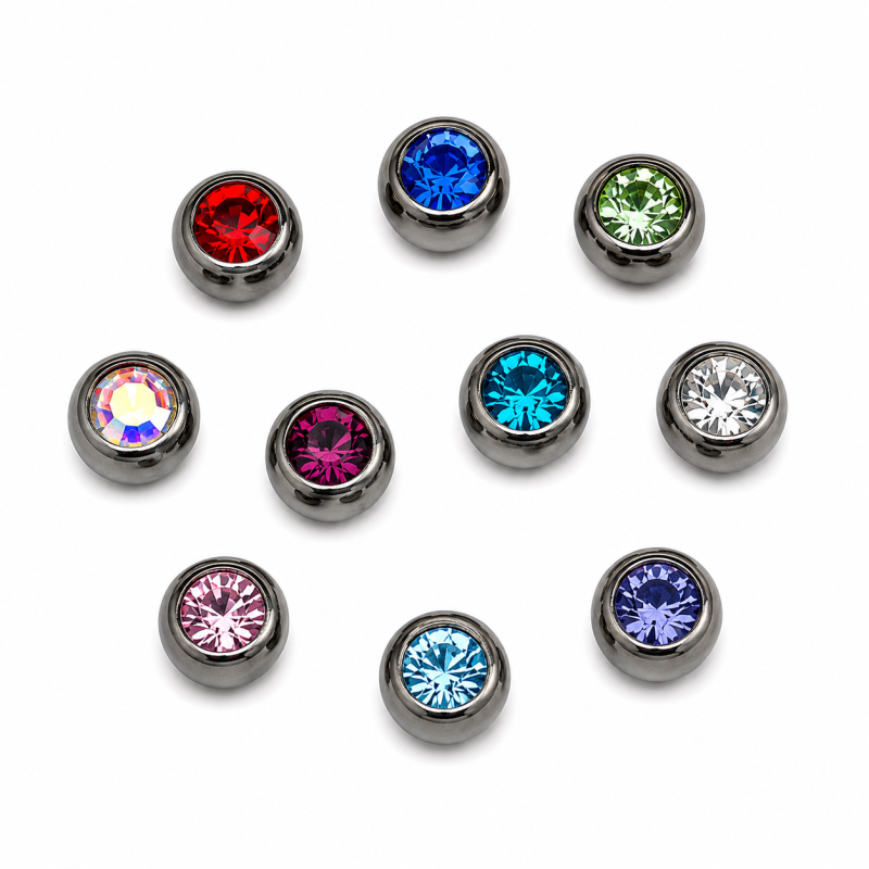 Piercing balletje 5mm met gekleurde steentjes