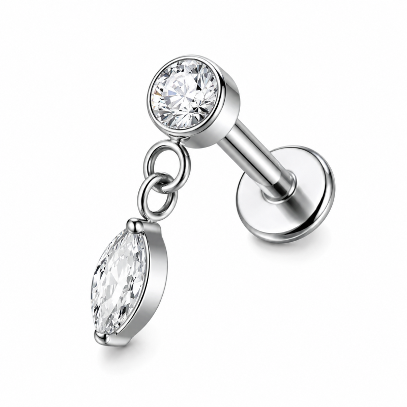 Labret Piercing Crystal Drop Zilverkleurig 8x1.2x10