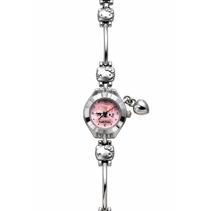 Schakel Horloge Hello Kitty Zilverkleurig met Roze Stainless Steel