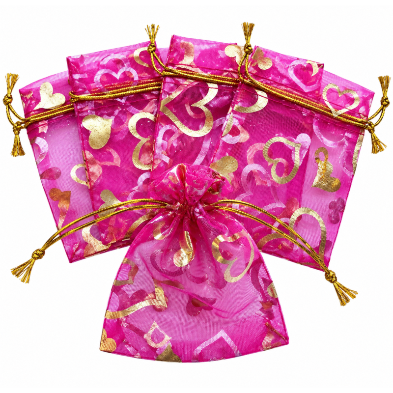 Organza zakje 7x9cm Hartjes Fuchsia