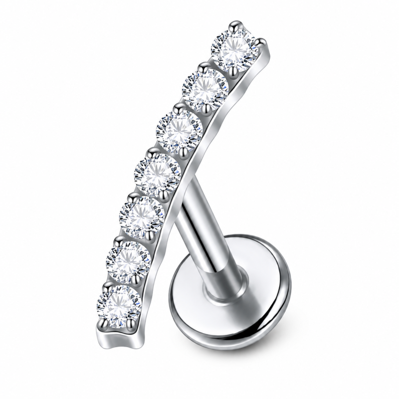 Labret Piercing Crystal Line Zilverkleurig 8x1.2x10