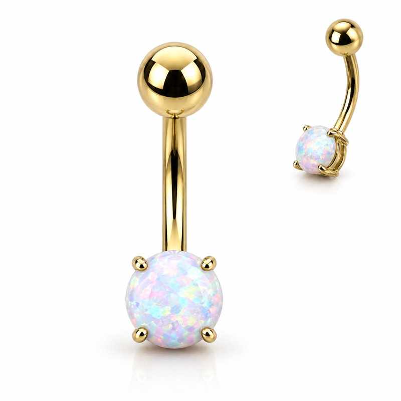 Navelpiercing Opal Wit Goudkleurig 10x1.6