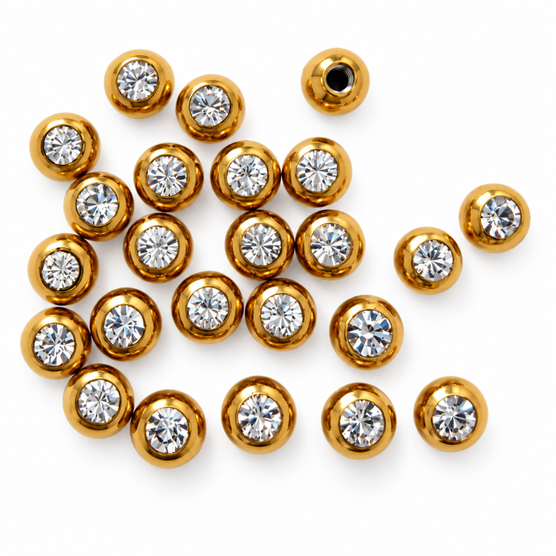 Piercing balletje Goudkleurig met steentje 3mm