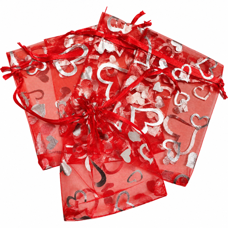 Organza zakje 10x12cm Hartjes Rood