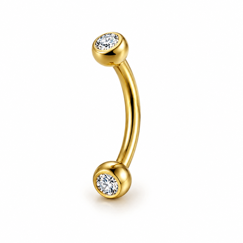 Wenkbrauw piercing met steentjes Goudkleurig 