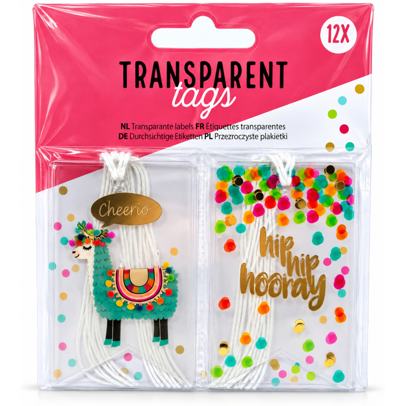 Transparante kaartjes, labels Lama 12 stuks