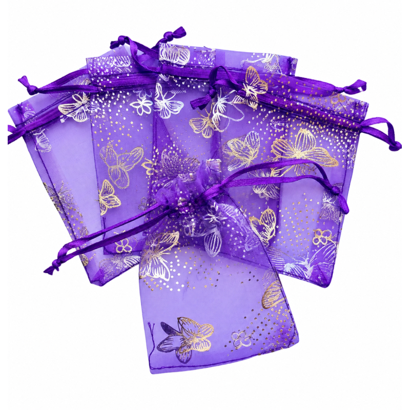 Organza zakje 7x9cm Vlinder Paars