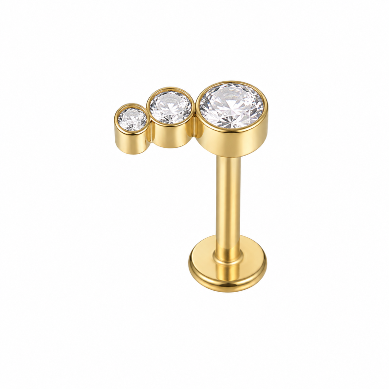 Labret Piercing Tripple Curved Crystal Goudkleurig