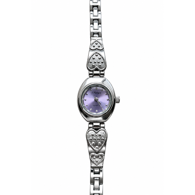Schakel Horloge Chaoya Zilverkleurig met Paars Stainless Steel