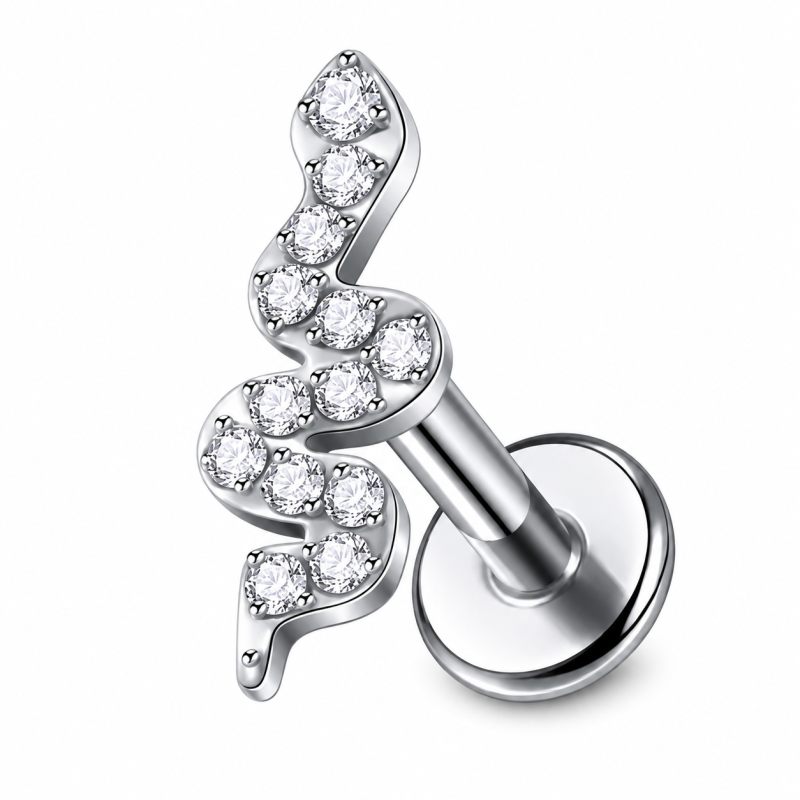Labret Piercing Slang met steentjes 8x1.2x9