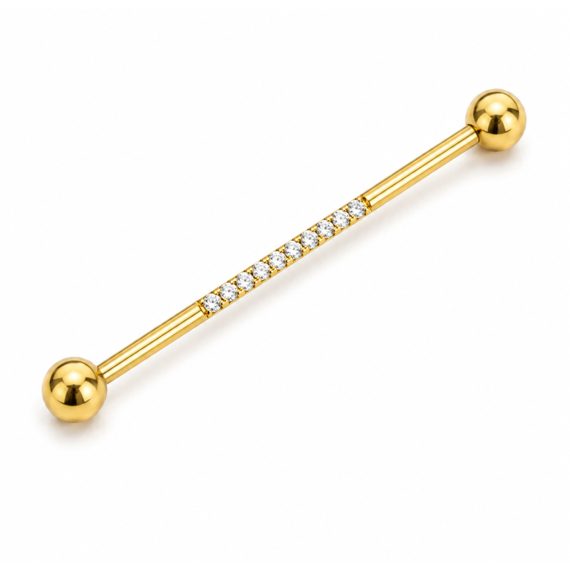 Industrial piercing Goudkleurig met steentjes 38x1.6mm