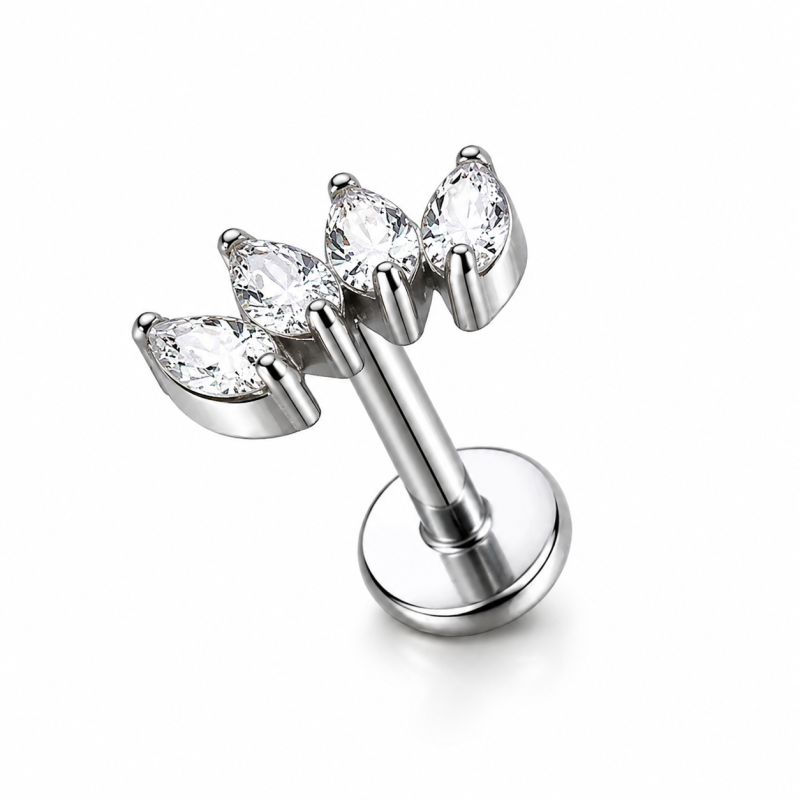 Labret Piercing Crystal Lotus 4 Zilverkleurig 8x1.2x8