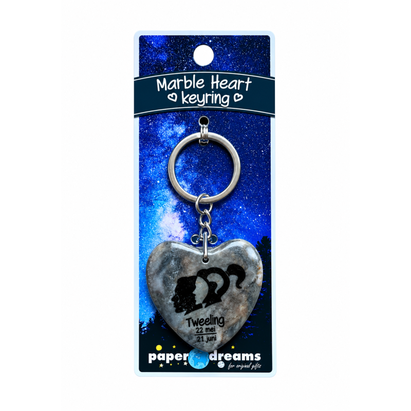 Sleutelhanger Marble heart Blauw Sterrenbeeld Tweeling