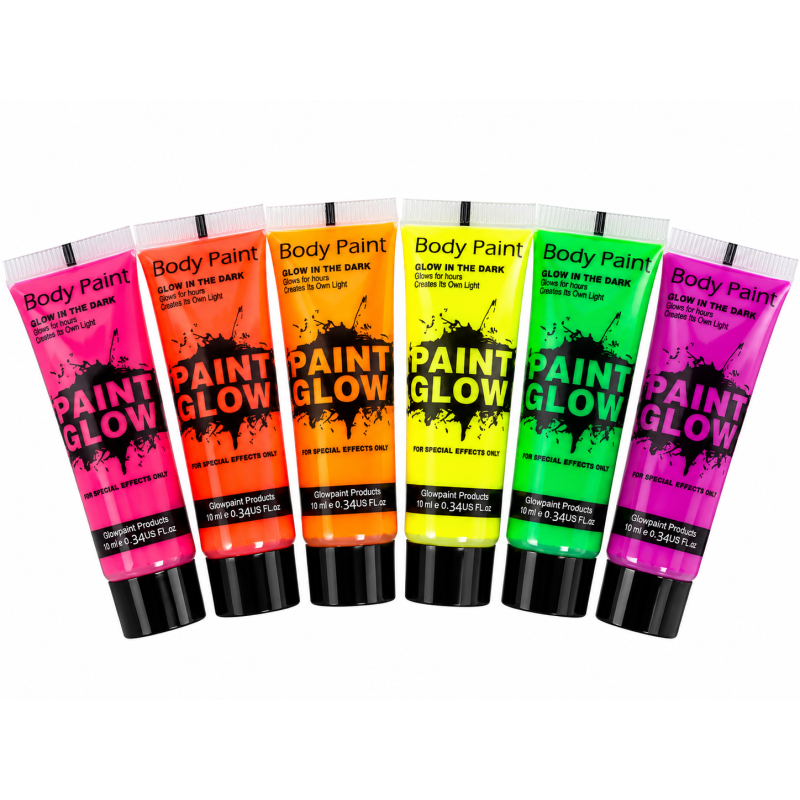 Glow in the dark Bodypaint 6 stuks