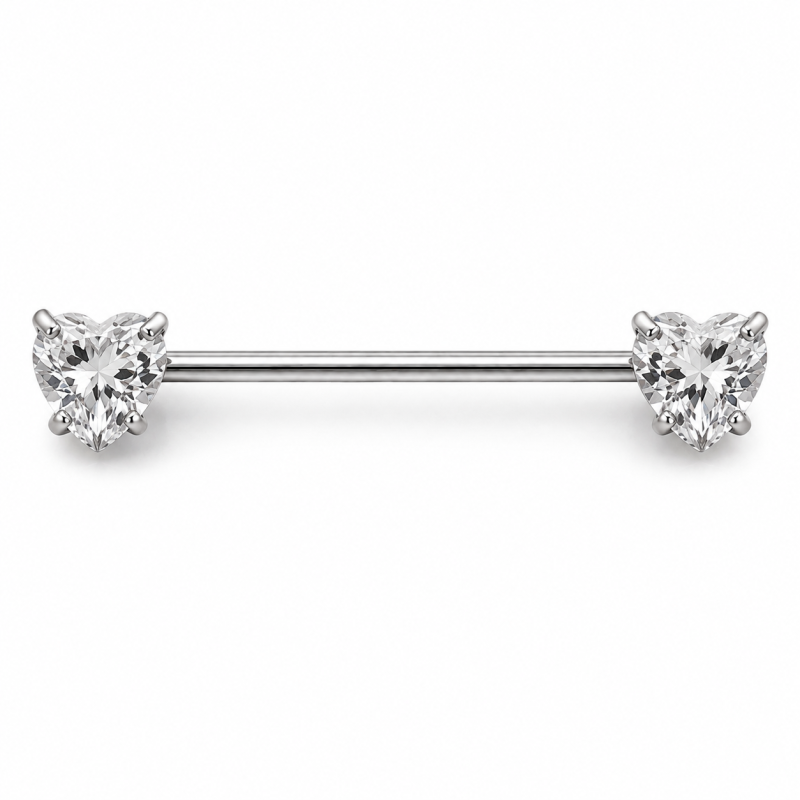Tepelpiercing Crystal Heart Zilverkleurig 16x1.6