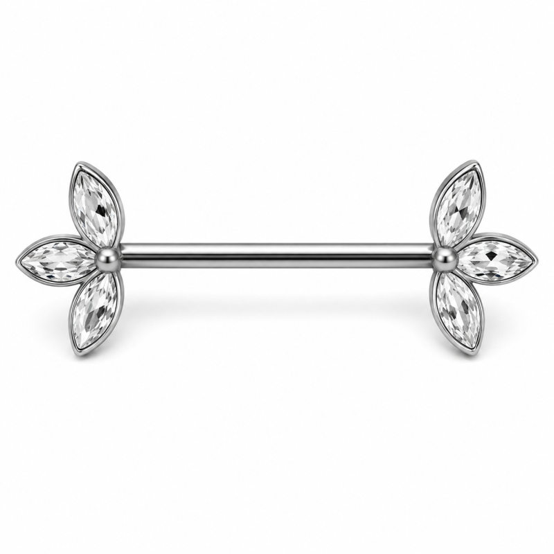 Tepelpiercing Crystal Flower Zilverkleurig 16x1.6