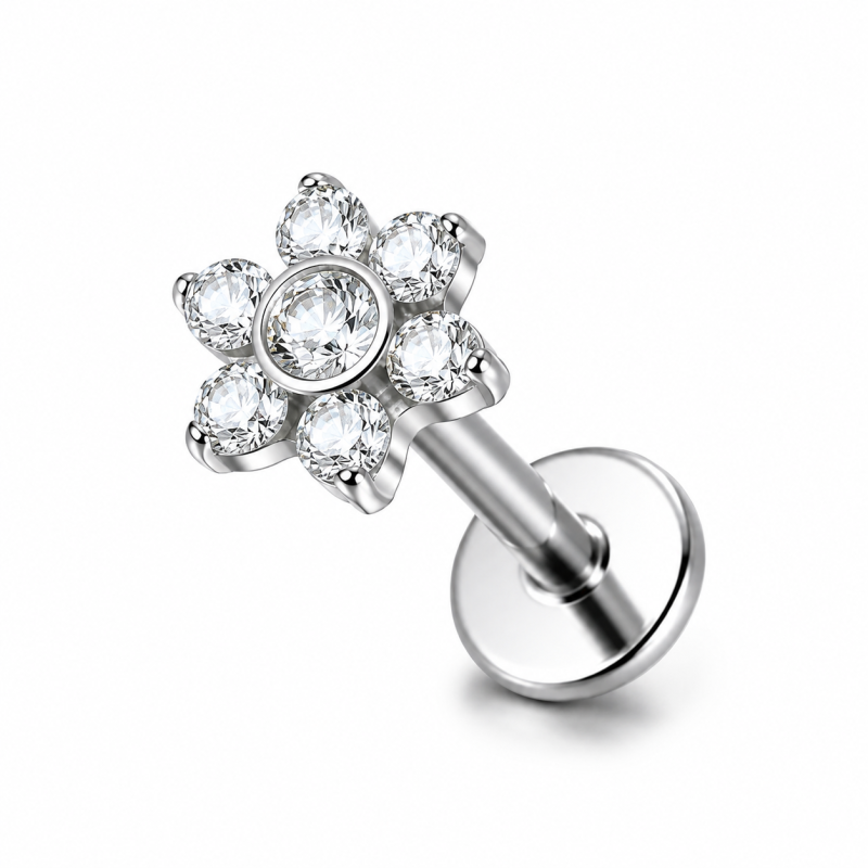 Labret Crystal Blossom Zilverkleurig 8x1.2