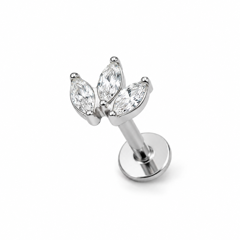 Labret Piercing Crystal Lotus 3 Zilverkleurig 8x1.2x6