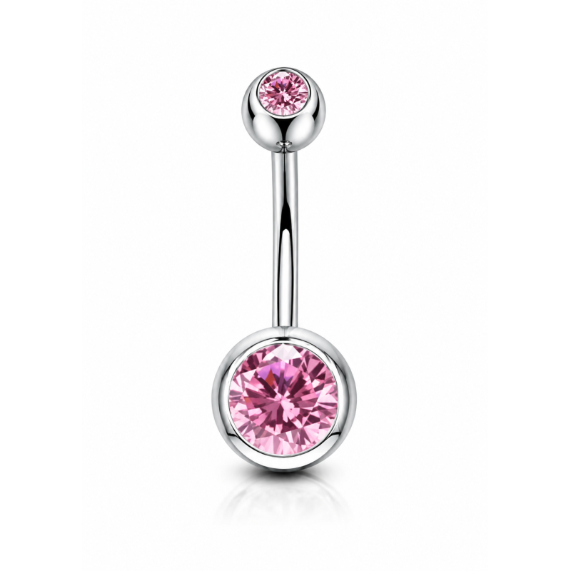 Navelpiercing Steen Roze Zilverkleurig 1.6x6