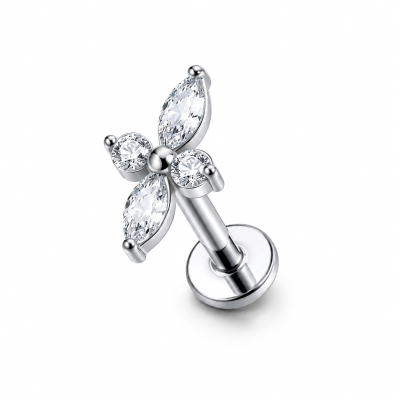 Labret Piercing Crystal Marquise Flower Zilverkleurig