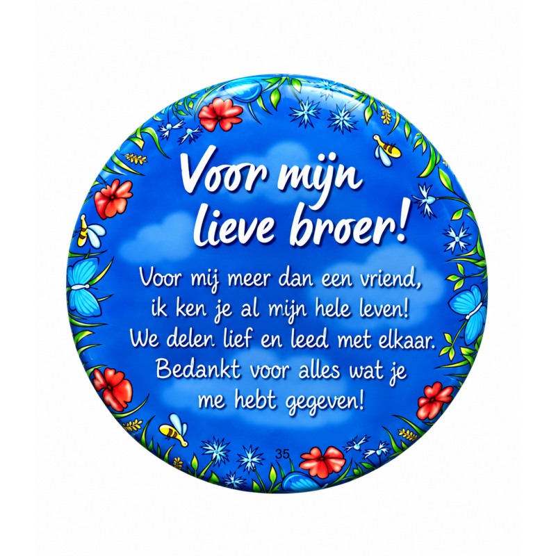 Blikje met tekst rond Blauw, Voor mijn lieve broer