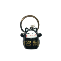 Sleutelhanger Lucky Cat met belletje in 4 kleuren 