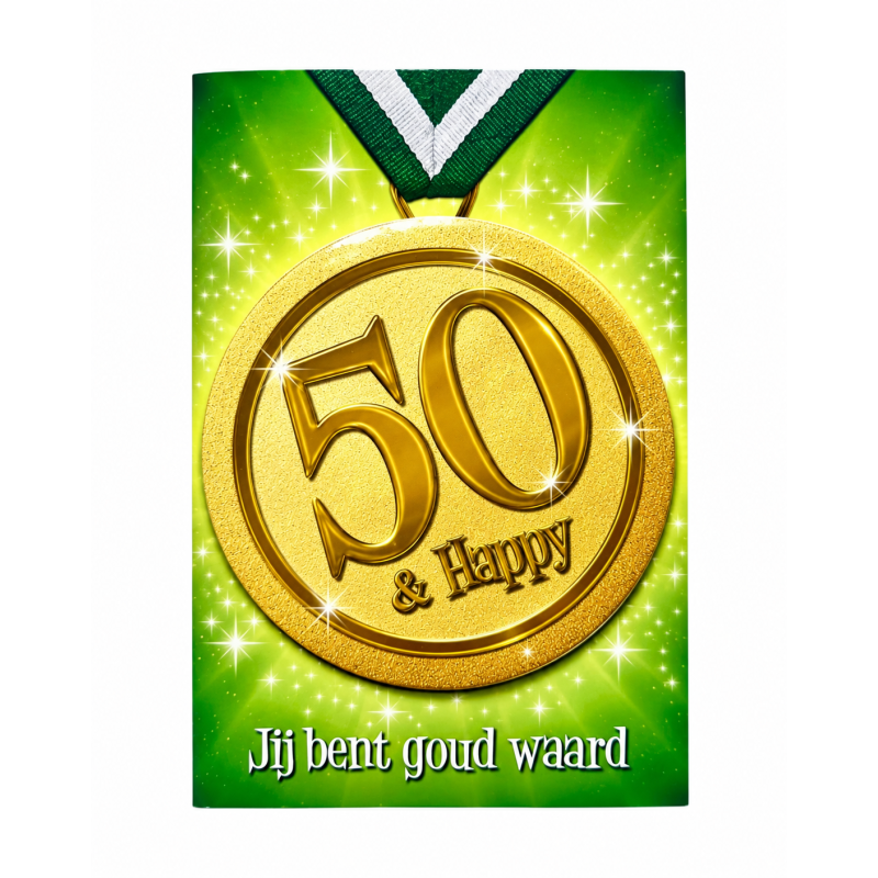 Verjaardagskaart met button 50 & Happy