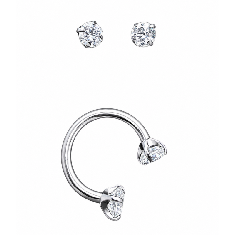 Hoefijzer Piercing met steentje Zilverkleurig 8x1.2