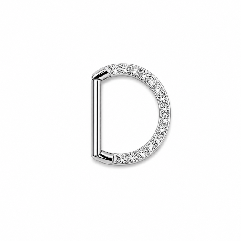 Piercing Ring D-VormZilverkleurig met steentjes 10x1.2mm