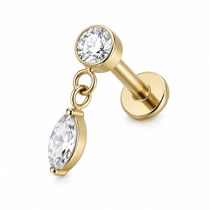 Labret Piercing Crystal Drop Goudkleurig 8x1.2x10