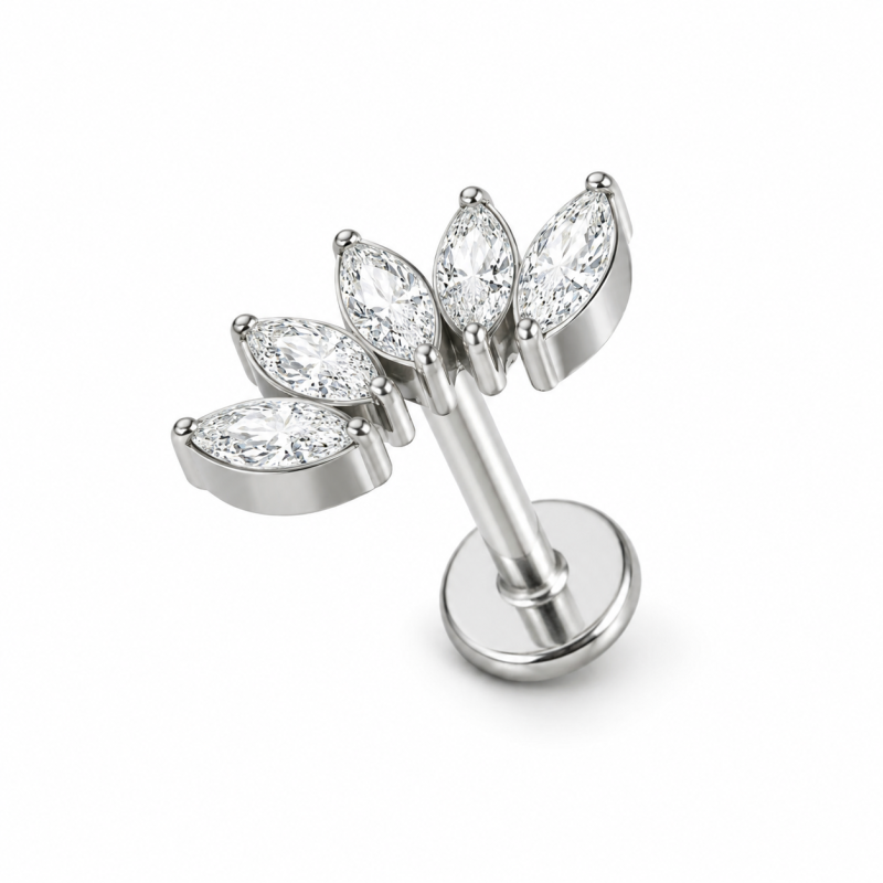 Labret Piercing Crystal Lotus 5 Zilverkleurig 8x1.2