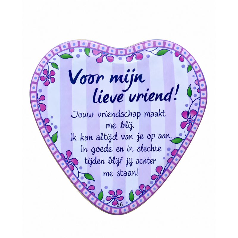 Blikje met tekst Hart, Voor mijn lieve vriend