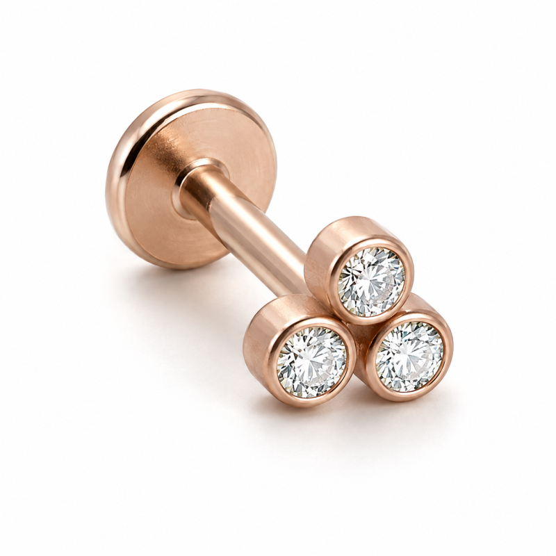 Labret Piercing Trinity Crystal Rosekleurig 8x1.2x4