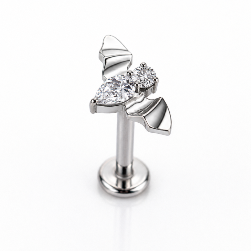 Labret Piercing Crystal Bat Zilverkleurig 8x1.2x9