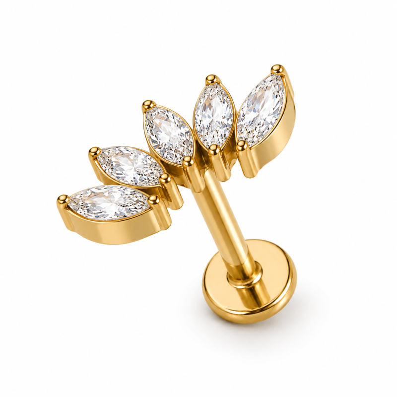 Labret Piercing Crystal Lotus 5 Goudkleurig 8x1.2