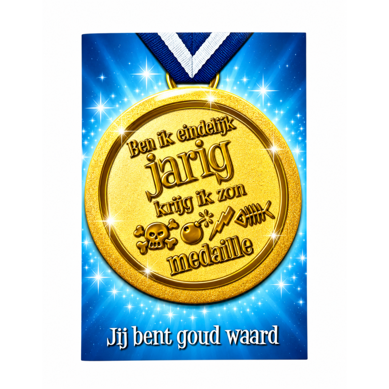 Verjaardagskaart met Button, Jij bent goud waard