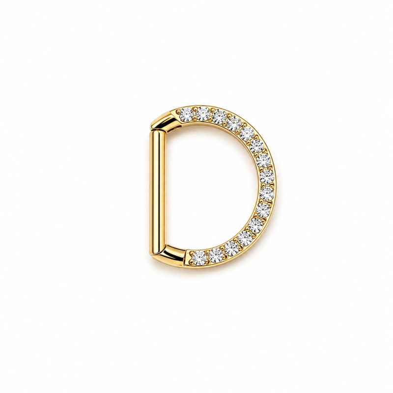 Piercing Ring D-Vorm Goudkleurig met steentjes 10x1.2mm