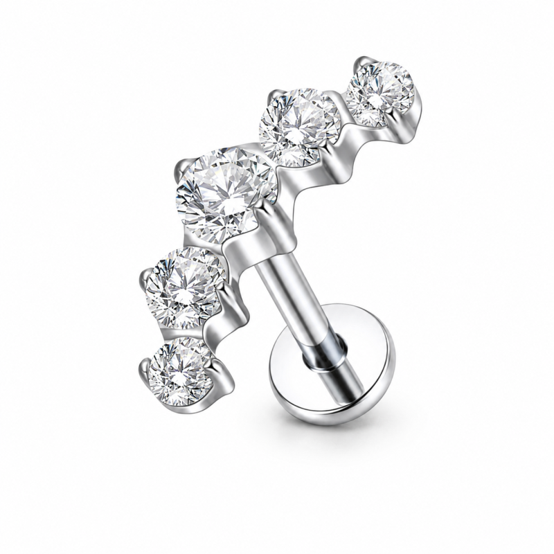 Labret Piercing Crystal Curve Zilverkleurig 8x1.2x10