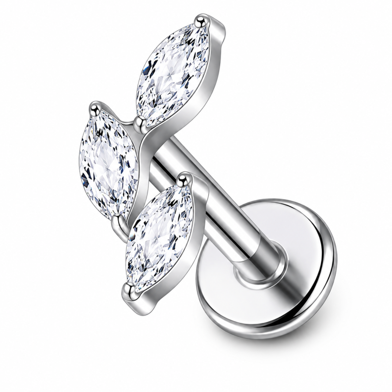 Labret Piercing Crystal leave Zilverkleurig 8x1.2x8