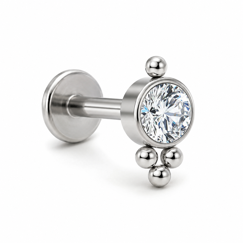 Labret Piercing Crystal Orbit Zilverkleurig