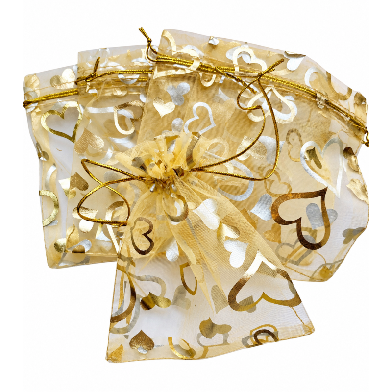 Organza zakje 10x12cm Hartjes Goud