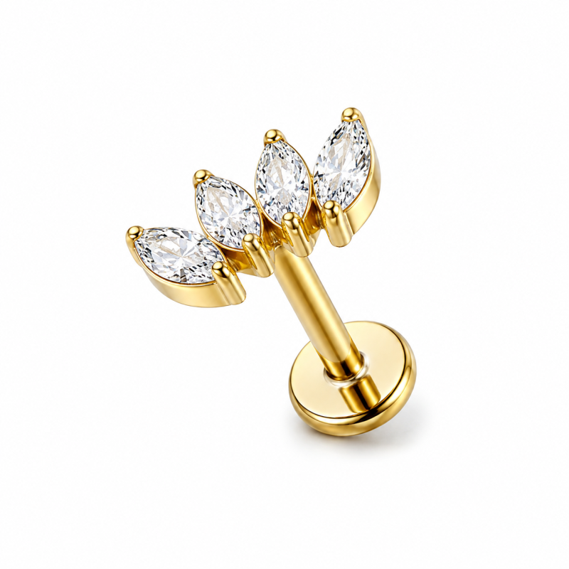 Labret Piercing Crystal Lotus 4 Goudkleurig 8x1.2x8