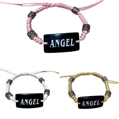 Armbandje met de tekst "Angel" in 3 kleuren