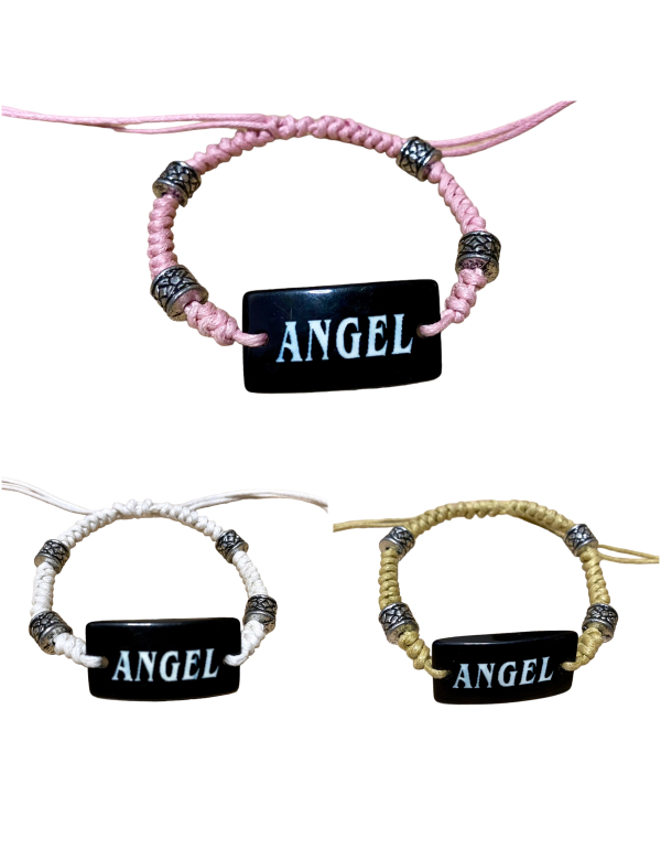 Armbandje met de tekst "Angel" in 3 kleuren